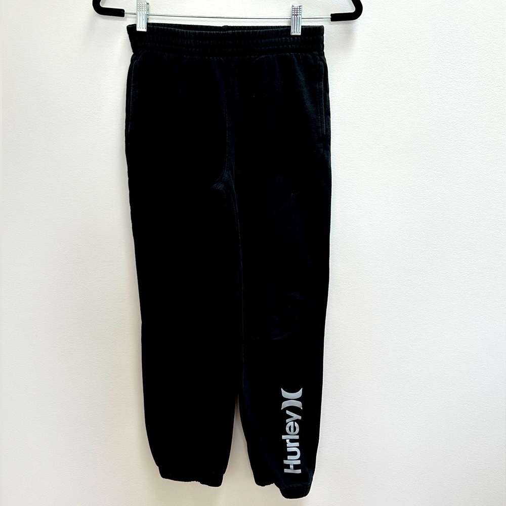 Boys Hurley Sweatpants in Black with White Logo on Leg Size L